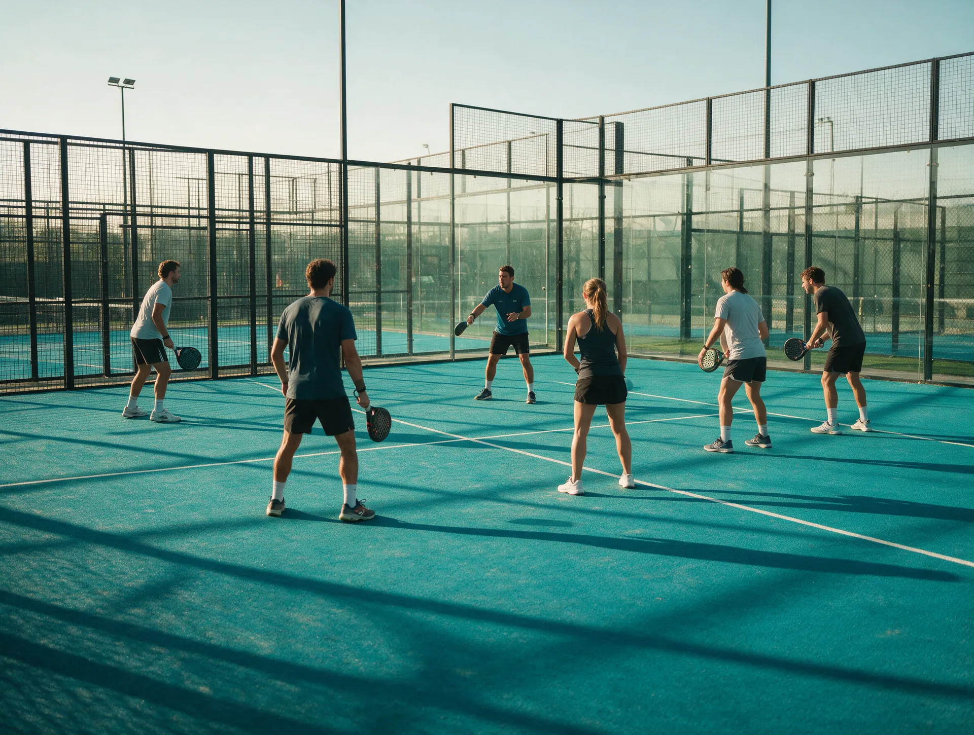 Groepsclinic op de baan: spelers in een halve cirkel rond de trainer